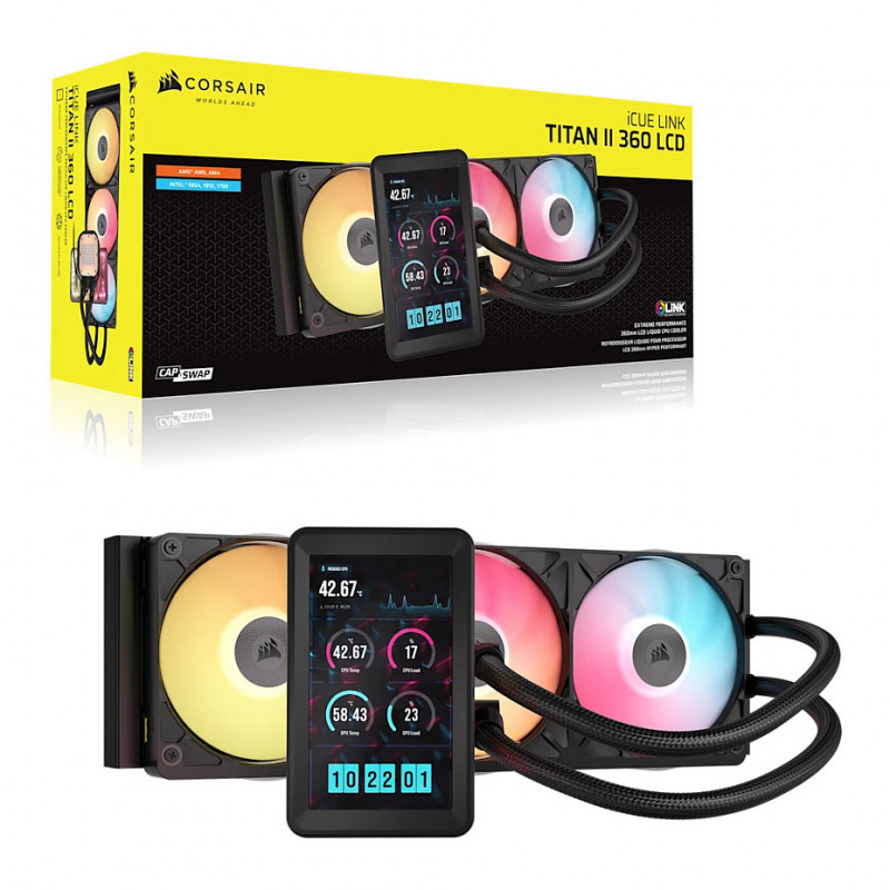 Corsair iCUE LINK TITAN II 360 RX LCD all-in-one liquid cooler, 360 mm, RGB, black, CW-9061045-WW