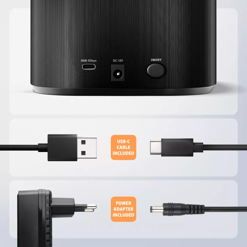 Axagon ADSA-SC docking station for 2.5/3.5-inch SATA drives, USB-C 5 Gbps, with cloning function