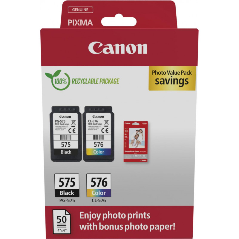 Canon PG-575/CL-576 Photo Value Pack, black + colour ink cartridges (2 pcs) with photo paper