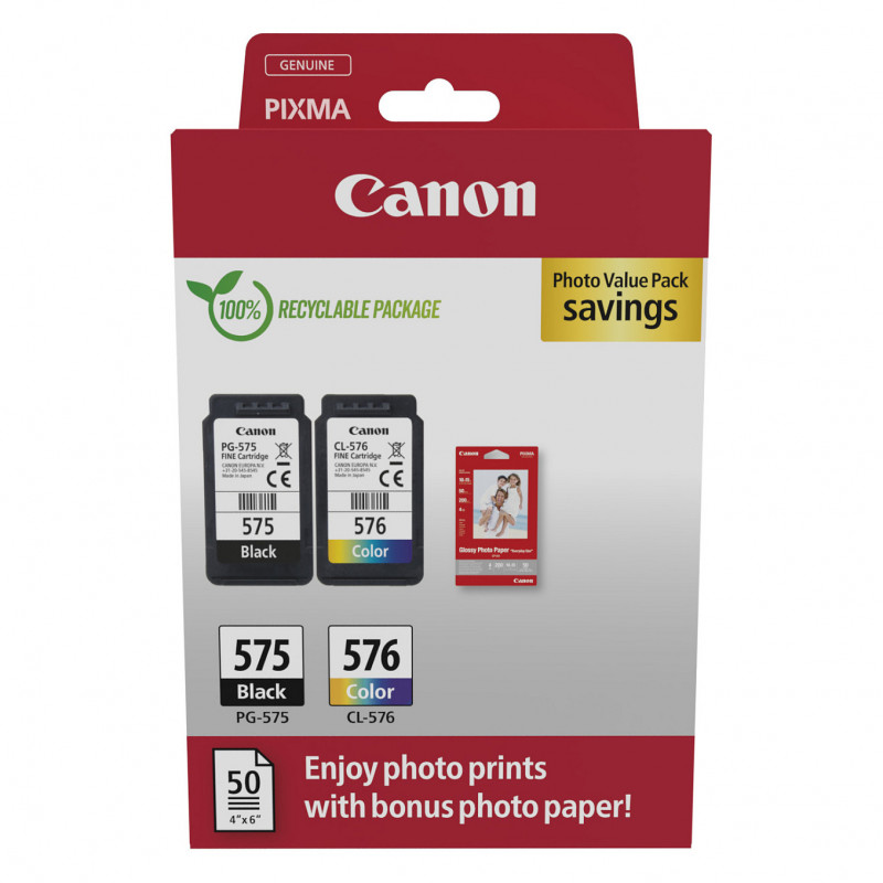Canon PG-575/CL-576 Photo Value Pack, black + colour ink cartridges (2 pcs) with photo paper