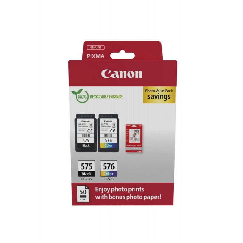 Canon PG-575/CL-576 Photo Value Pack, black + colour ink cartridges (2 pcs) with photo paper