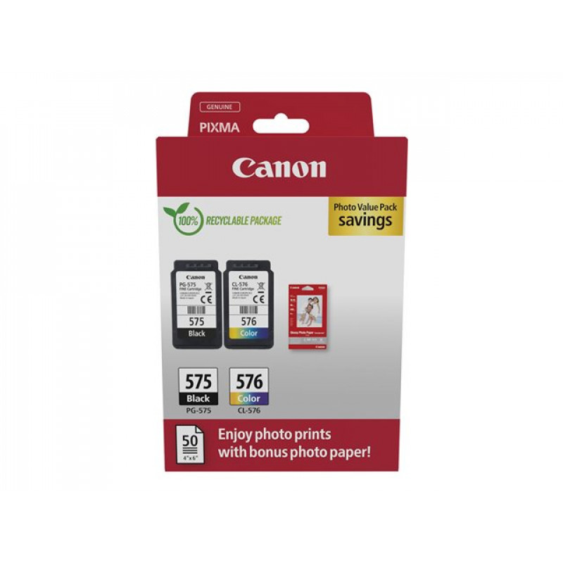 Canon PG-575/CL-576 Photo Value Pack, black + colour ink cartridges (2 pcs) with photo paper