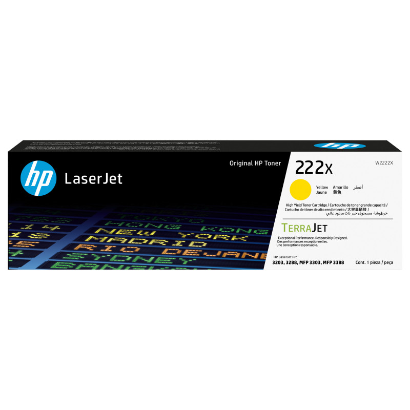 HP 222X W2222X high-yield original LaserJet toner cartridge, yellow