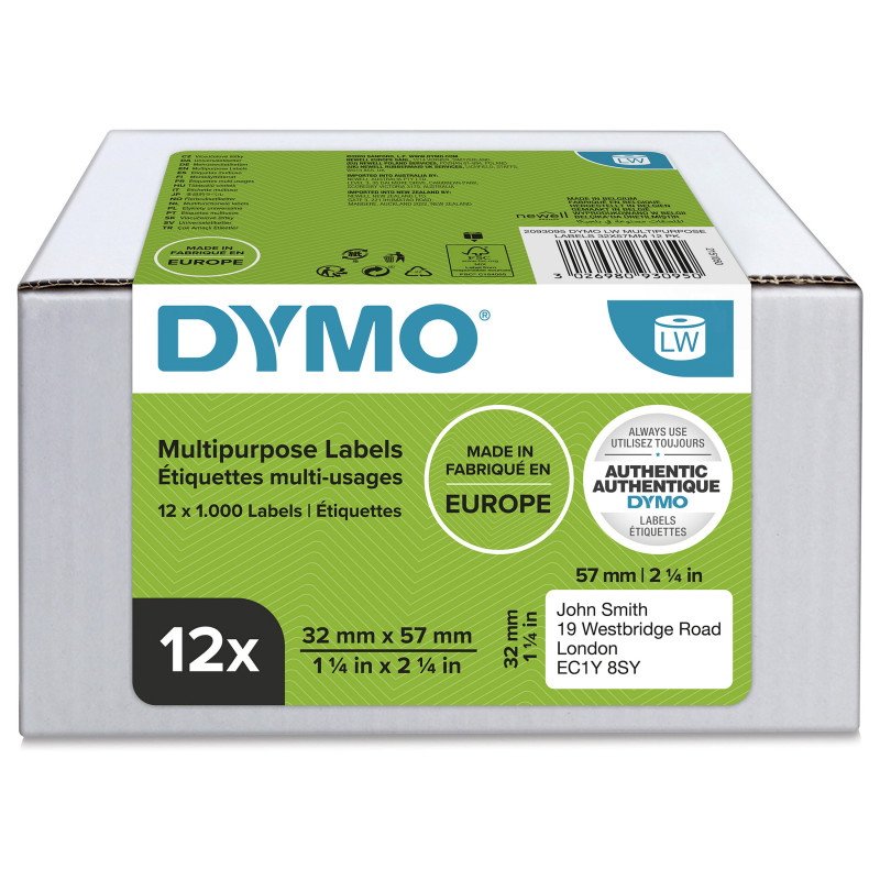 DYMO 2093095 LabelWriter multi-purpose labels, 32 x 57 mm, 12 rolls, white
