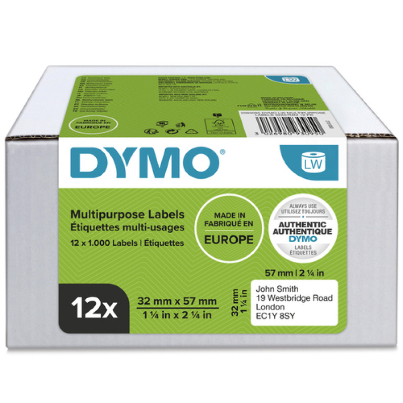 DYMO 2093095 LabelWriter multi-purpose labels, 32 x 57 mm, 12 rolls, white