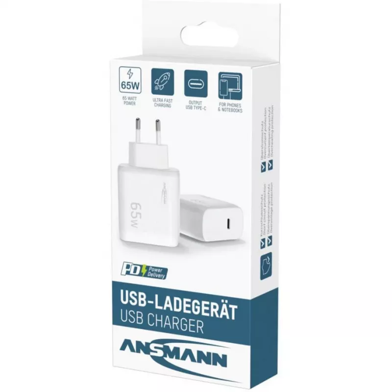 Ansmann Home Charger HC165PD USB charger, 1x USB-C, PPS, PD, Quick Charge, 65 W, white
