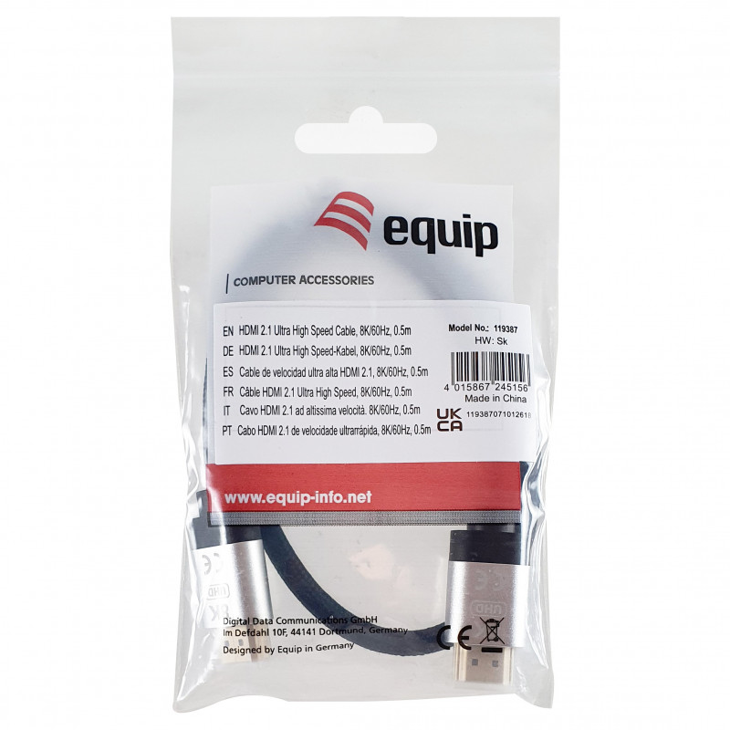 Equip 119387 HDMI 2.1 Ultra High Speed cable with Ethernet, 48 Gbps, 8K/60 Hz, black, 0.5 m