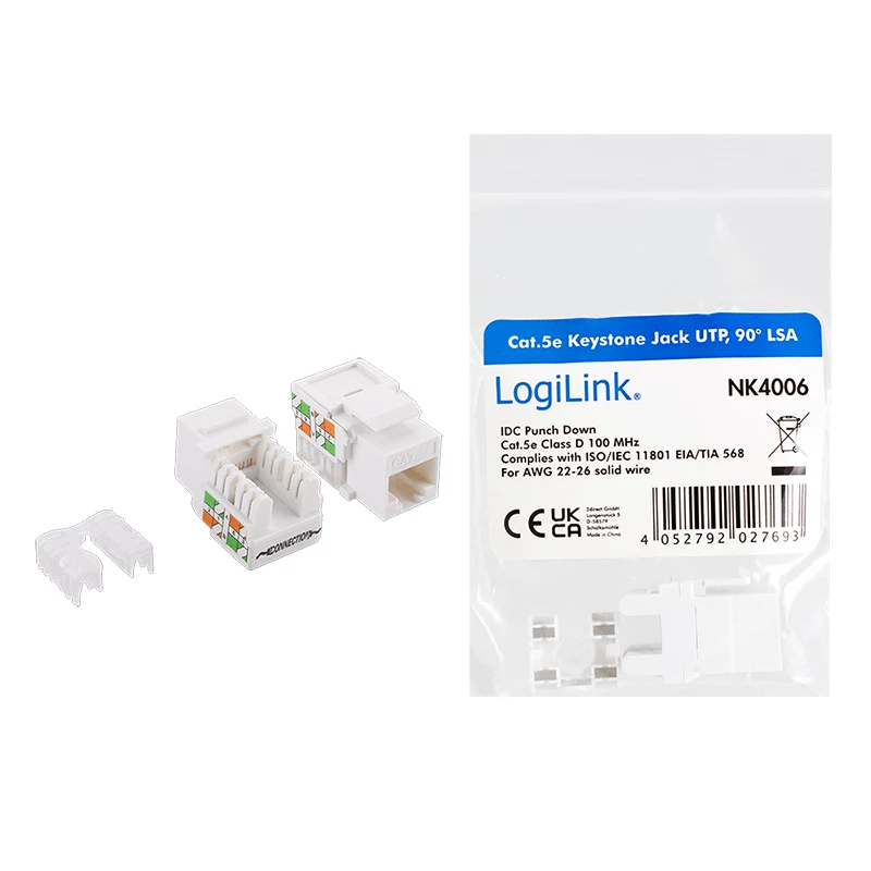 LogiLink NK4006 RJ45 keystone module, Cat.5e UTP, 90° punch-down, white