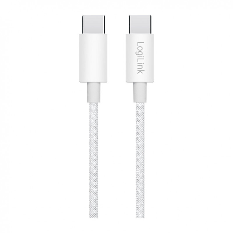 LogiLink CU0341 USB 2.0 Type-C cable, C/M to C/M, 480 Mbps, 60 W, nylon, white, 1 m