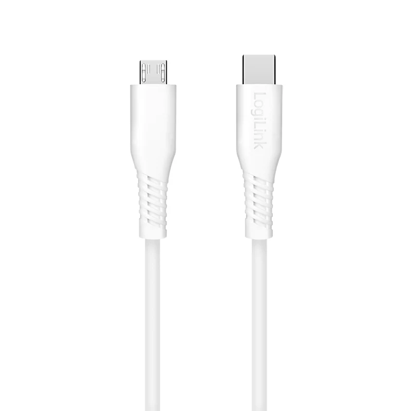 LogiLink CU0242 USB 2.0 Type-C cable, USB-C male to micro USB male, 480 Mbps, 12 W, white, 1 m