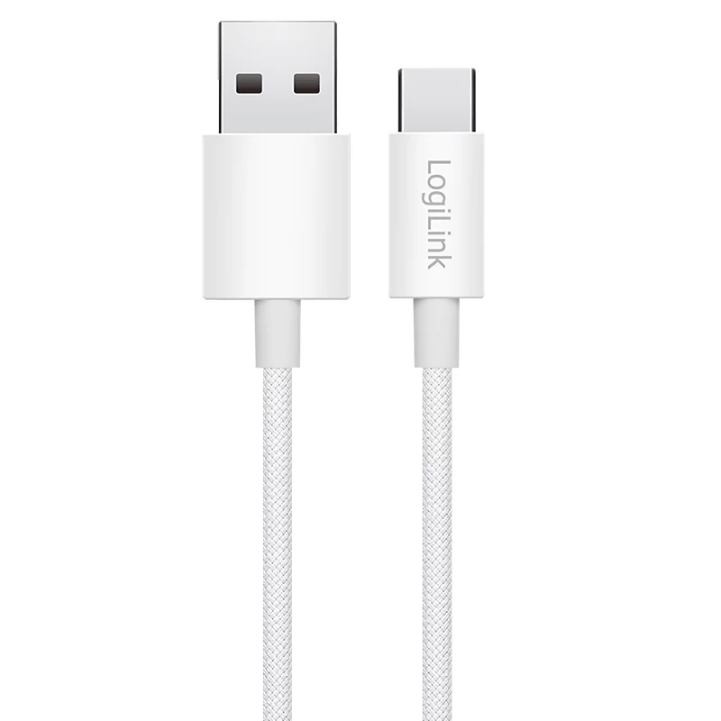 LogiLink CU0319 USB 2.0 Type-C cable, A/M to C/M, 480 Mbps, 60 W, nylon, white, 0.15 m
