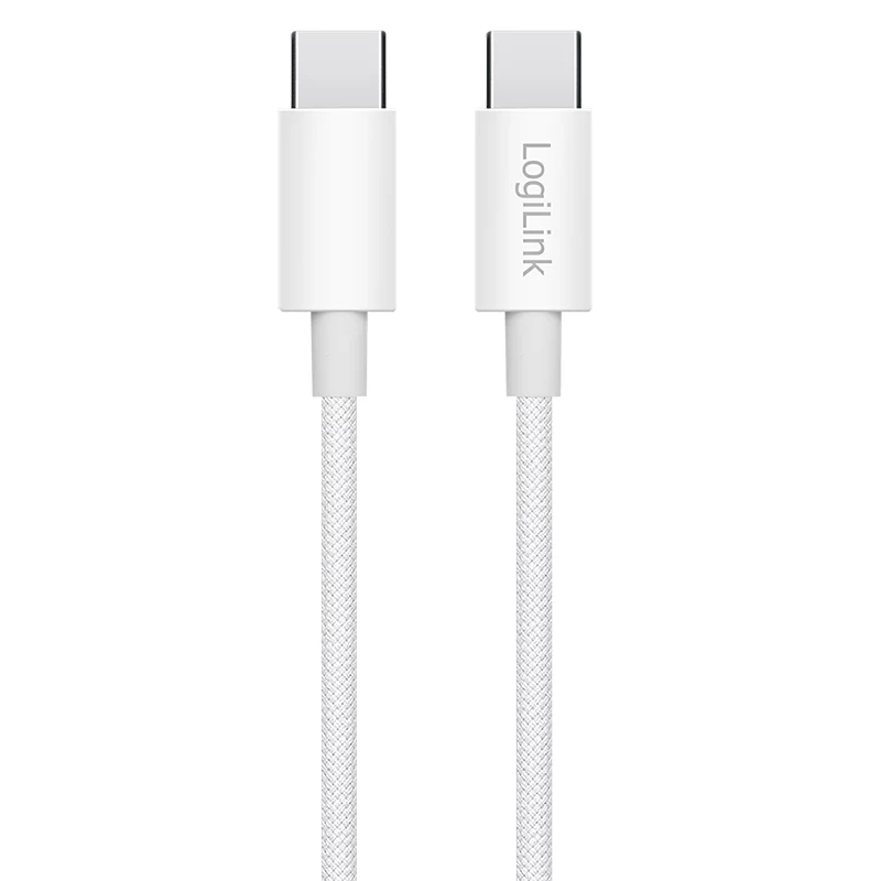 LogiLink CU0339 USB 2.0 Type-C cable, C/M to C/M, 480 Mbps, 60 W, nylon, white, 0.15 m