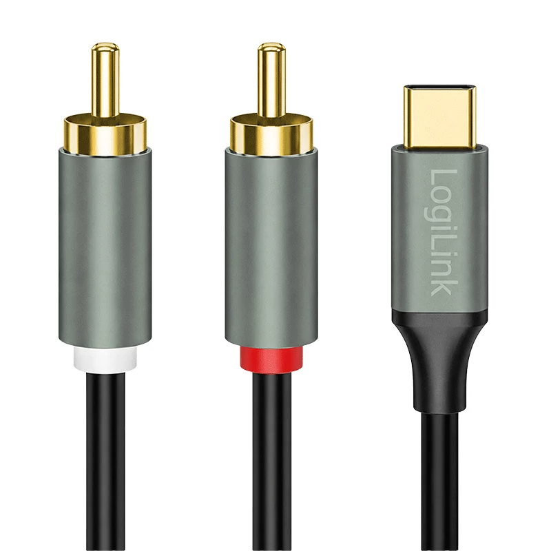 LogiLink CUA0141 USB 2.0 Type-C to 2x RCA cable, stereo audio, aluminium, black/silver, 1.5 m