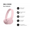 Sony WH-CH530 Bluetooth on-ear headphones with microphone, noise reduction, pink