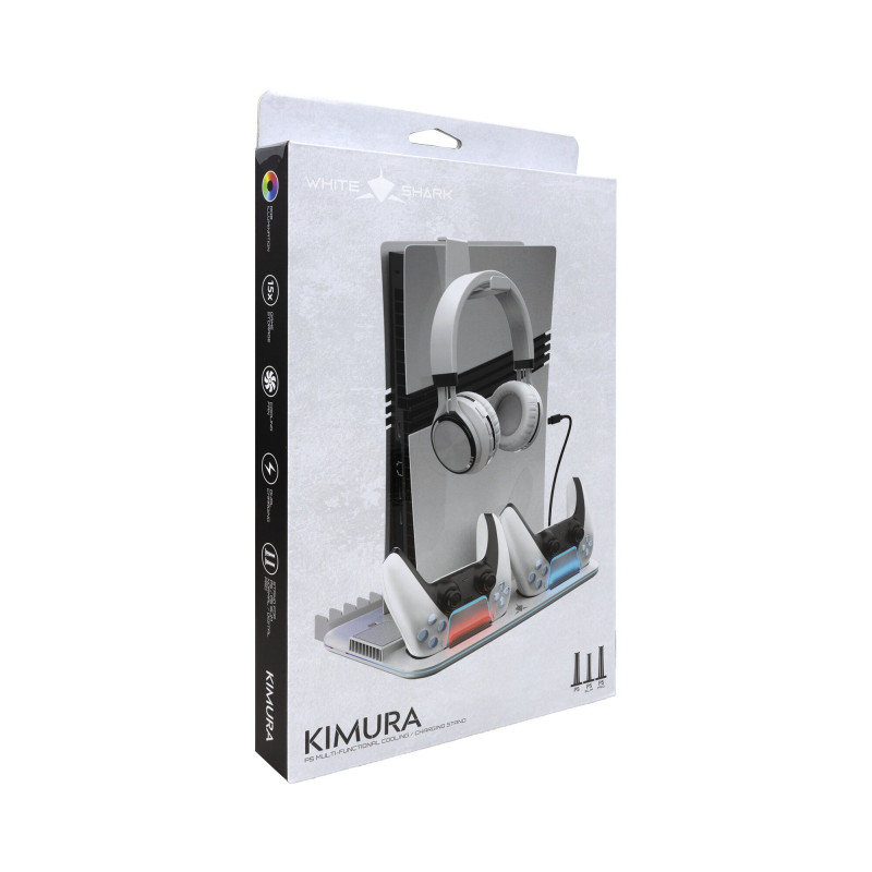 White Shark KIMURA PRO PS5 cooling pad with 2 charging docks, white