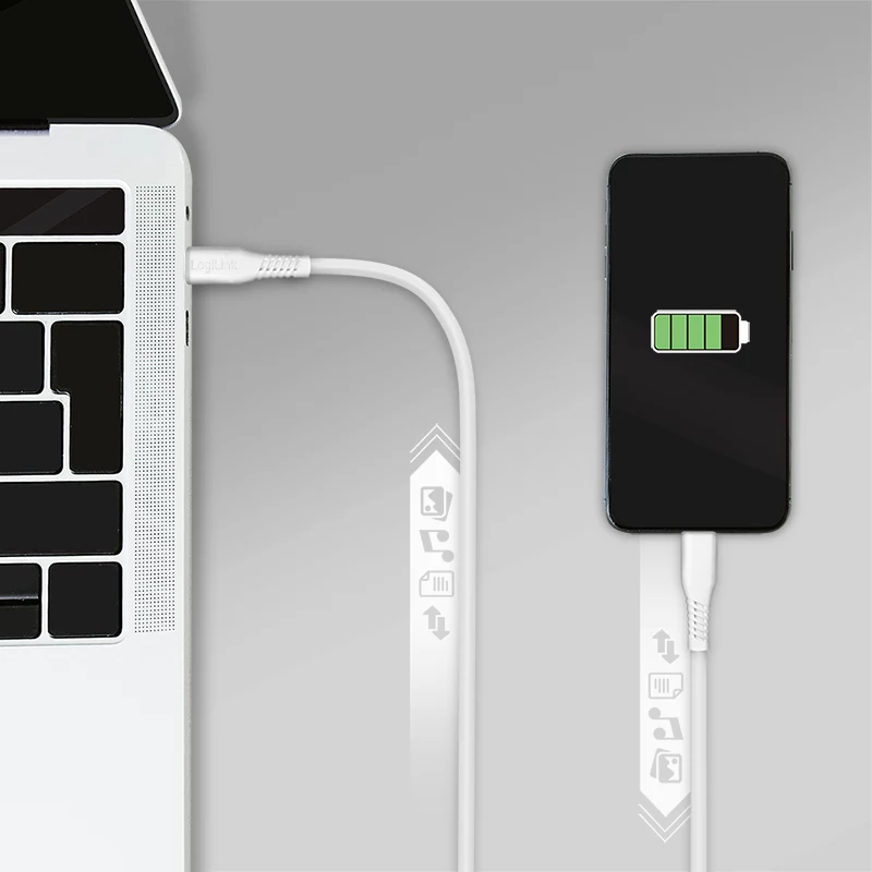 LogiLink CU0244 USB 2.0 Type-C to Micro-USB cable, 480 Mbps, 12 W, white, 2 m