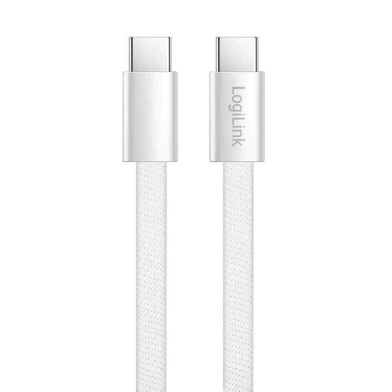 LogiLink CU0445 USB 2.0 Type-C to Type-C flat cable, braided, 480 Mbps, 60 W, white, 1 m