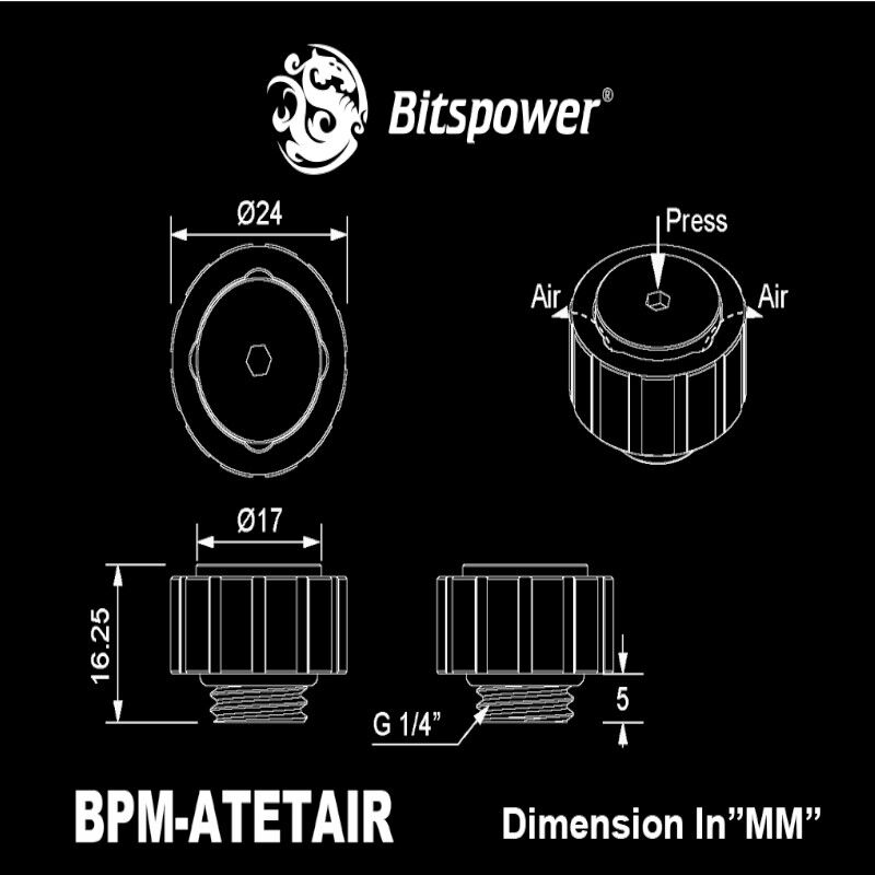 Bitspower Artemis BPM-ATETAIR-SL manual air vent, G1/4″ male thread, sandblasted silver