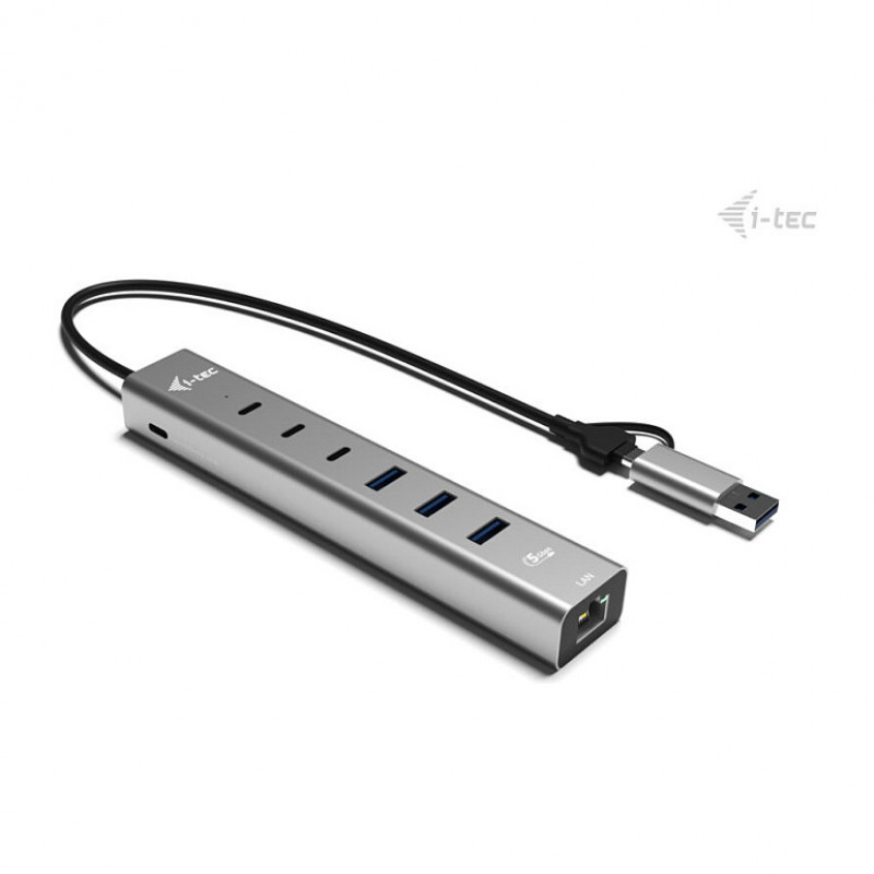 i-tec CAHUBMETAL6LANPD USB-C/USB-A metal hub, 6 ports, Gigabit LAN, Power Delivery 85 W, silver