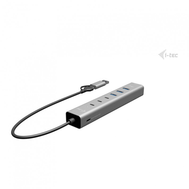 i-tec CAHUBMETAL6LANPD USB-C/USB-A metal hub, 6 ports, Gigabit LAN, Power Delivery 85 W, silver