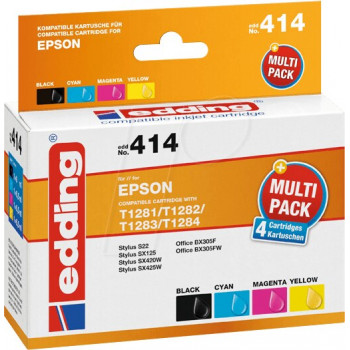 Edding EDD-414 ink cartridges for Epson Stylus Office BX 305 F, compatible multipack black + cyan + magenta + yellow (4 pcs)