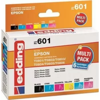 Edding EDD-601 ink cartridges for Epson Stylus Photo P50, compatible multipack black + cyan + magenta + photo cyan + photo magenta (6 pcs)