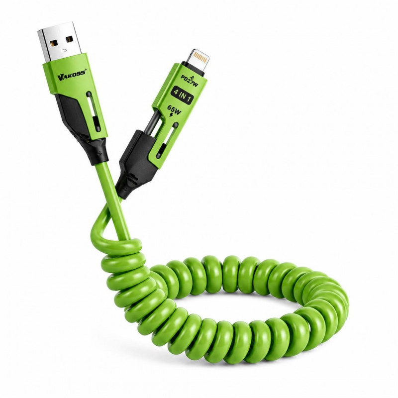 Vakoss MLU680G 4-in-1 cable, 1.5 m, 60 W, 3 A, QC/PD, green