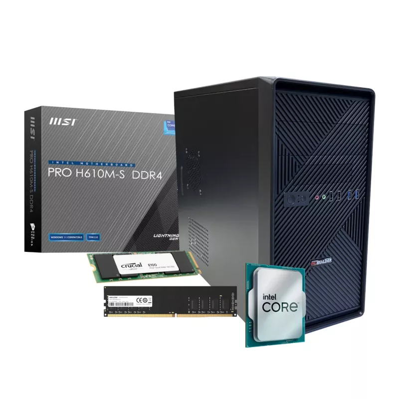 PCBUiLDER HOME MASTER desktop PC, Intel Core i3-14100, 8 GB DDR4, 480 GB M.2 NVMe SSD, Windows 11 Home