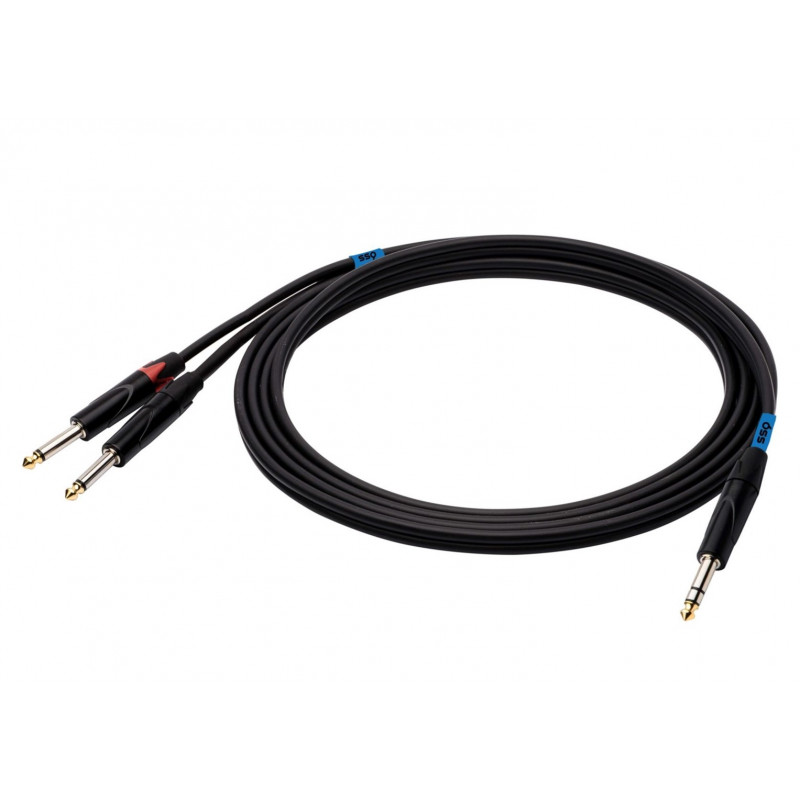 SSQ JSJM1 SS-1452 audio cable, stereo jack to 2x mono jack, 1 m, black