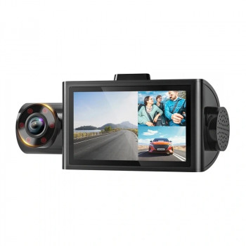 WOLFBOX i07 dash cam, 2.5K front + 1080p rear and interior cameras, Wi-Fi
