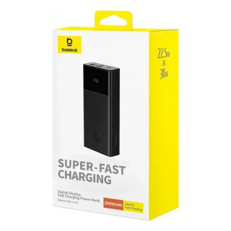Baseus Star-Lord power bank, 20000 mAh, 30 W, with display and cable, black