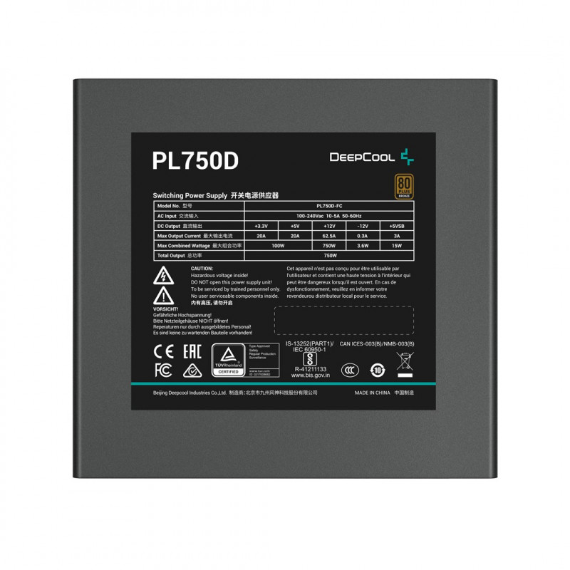 DeepCool PL750D R-PL750D-FC0B-EU power supply, 750 W, 20+4 pin ATX, black