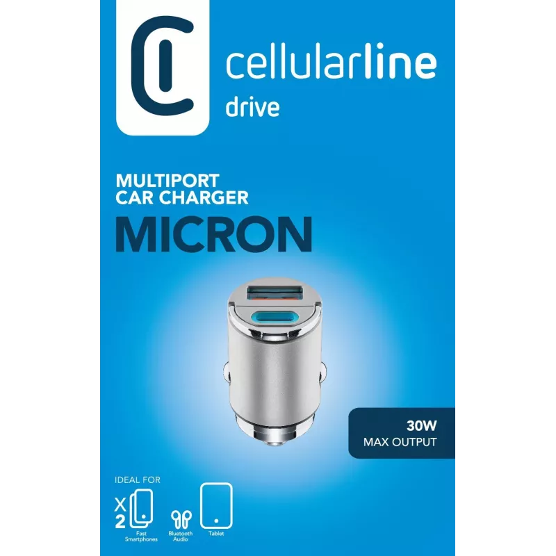 Cellularline Micron 30 W car charger, multiport USB-C/USB-A