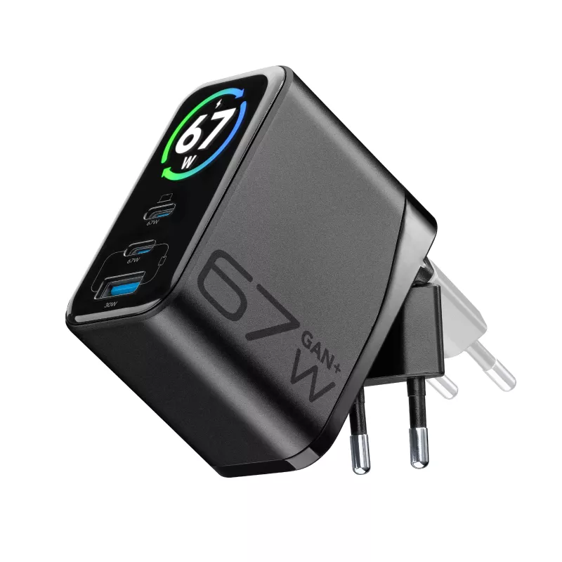 Cellularline TFT Multiport Charger 67 W fast charger, GaN, 2 x USB-C, 1 x USB-A