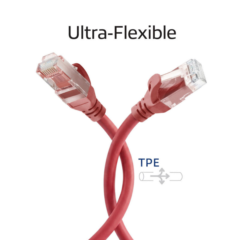 ACT FC1552 U/UTP CAT6A ultra-flex patch cable, 0.25 m, TPE, snagless RJ45, red