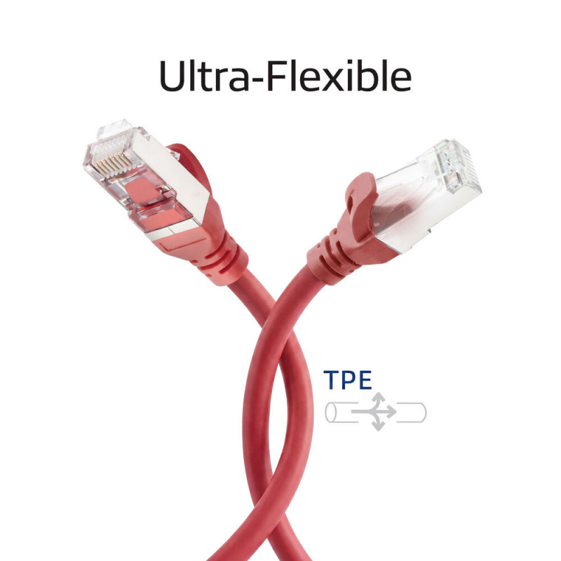 ACT FC2552 0.25 m S/FTP CAT6A ultra-flex patch cable, TPE, snagless, RJ45, red