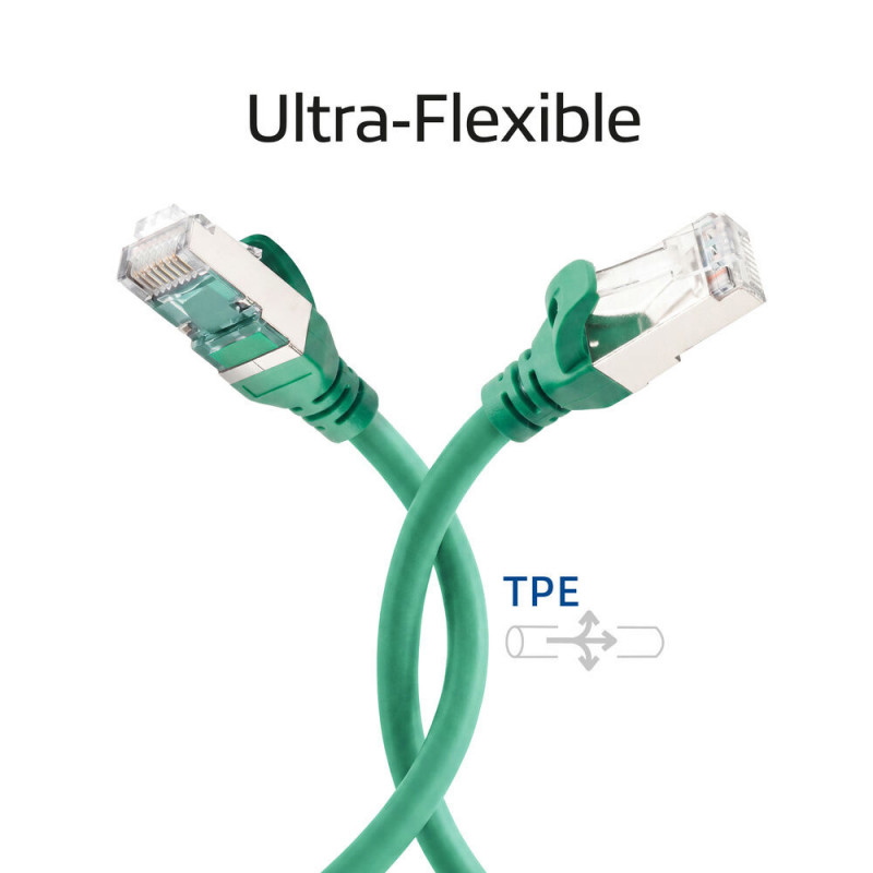 ACT FC2715 S/FTP CAT6A ultra-flex patch cable, 15 m, TPE, snagless, green