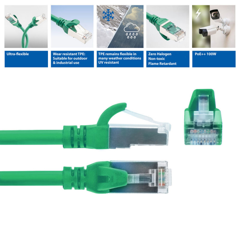 ACT FC2715 S/FTP CAT6A ultra-flex patch cable, 15 m, TPE, snagless, green