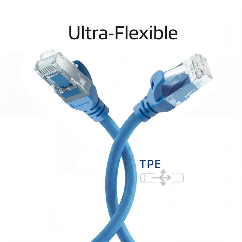 ACT FC1600 ultra-flex CAT6A U/UTP patch cable with RJ45 connectors, 0.5 m, TPE, snagless, blue