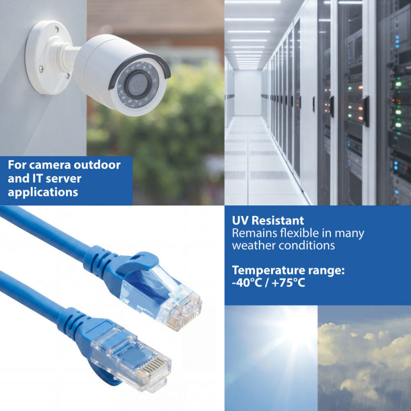 ACT FC1600 ultra-flex CAT6A U/UTP patch cable with RJ45 connectors, 0.5 m, TPE, snagless, blue