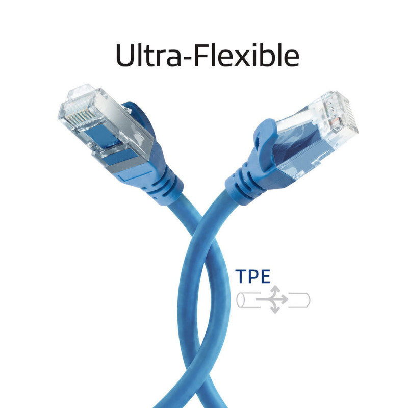 ACT FC1615 ultra-flex CAT6A U/UTP patch cable with RJ45 connectors, 15 m, TPE, snagless, blue