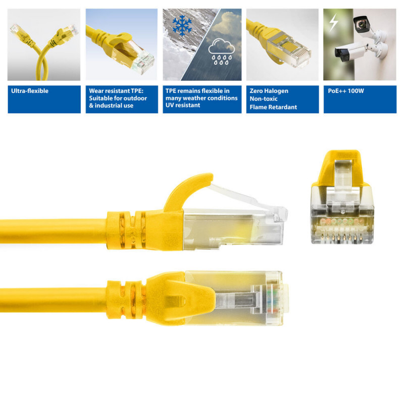 ACT FC1807 U/UTP CAT6A TPE ultra-flex patch cable with RJ45 connectors, snagless, 7 m, yellow