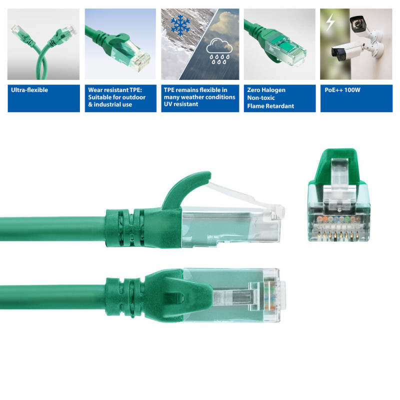 ACT FC1700 U/UTP CAT6A patch cable, TPE, ultra-flex, snagless, RJ45, 0.5 m, green