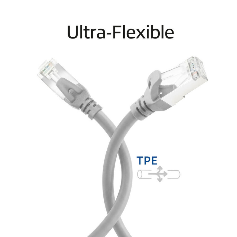 ACT FC2001 CAT6A S/FTP ultra-flex patch cable, 1 m, TPE, snagless RJ45, grey