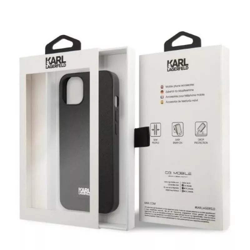 Karl Lagerfeld KLHCP13MSFMP2K hard case for iPhone 13 / 14 / 15, Saffiano Plaque, black