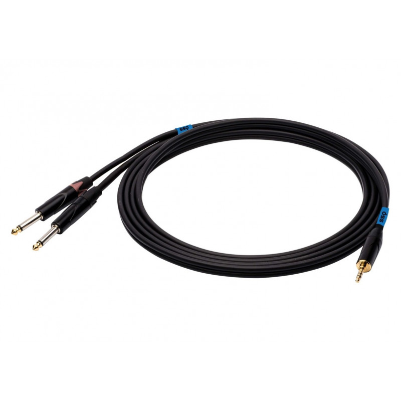 SSQ MIJM3 SS-1815 audio cable, 3.5 mm stereo jack to 2x 6.3 mm mono jack, 3 m, black