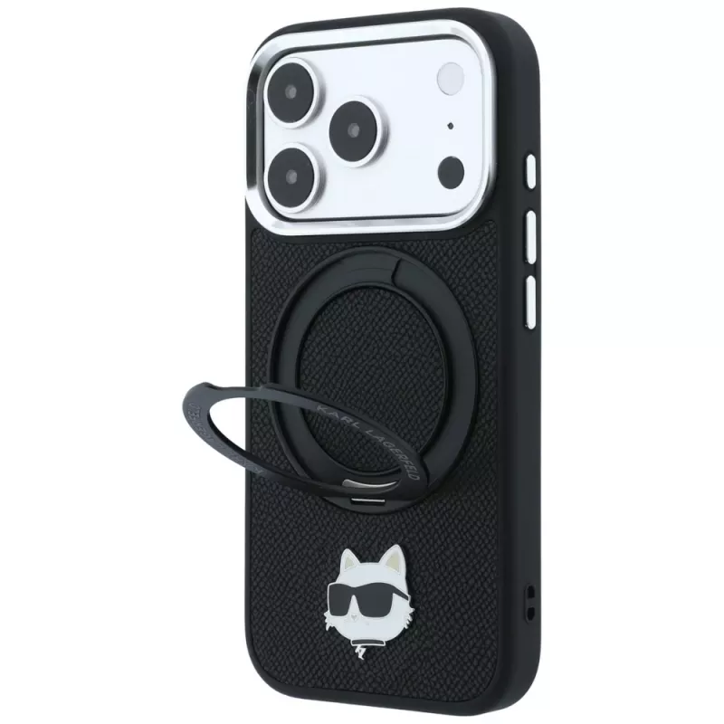 Karl Lagerfeld KF003216 Ring Stand 360 Choupette Head Pin MagSafe case for iPhone 18 Pro Max / 17 Pro Max, black