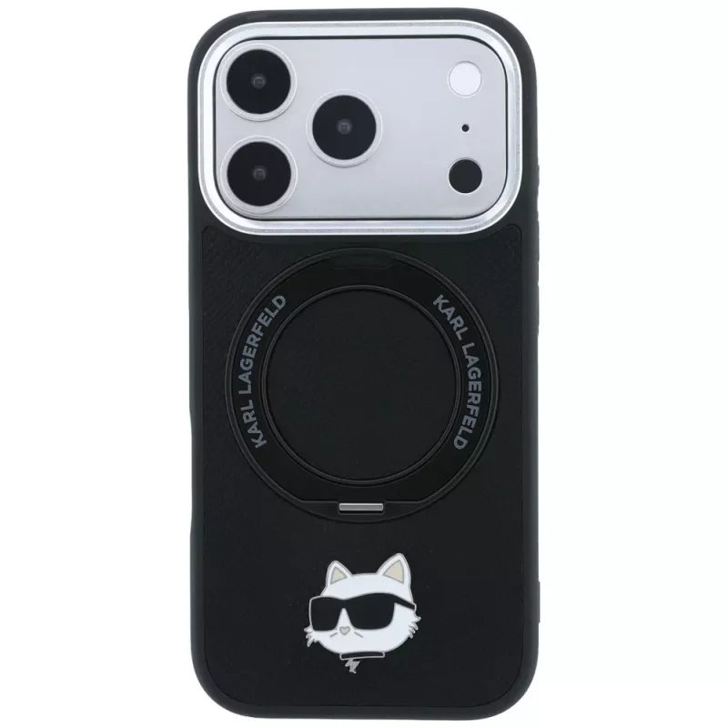 Karl Lagerfeld KF003216 Ring Stand 360 Choupette Head Pin MagSafe case for iPhone 18 Pro Max / 17 Pro Max, black