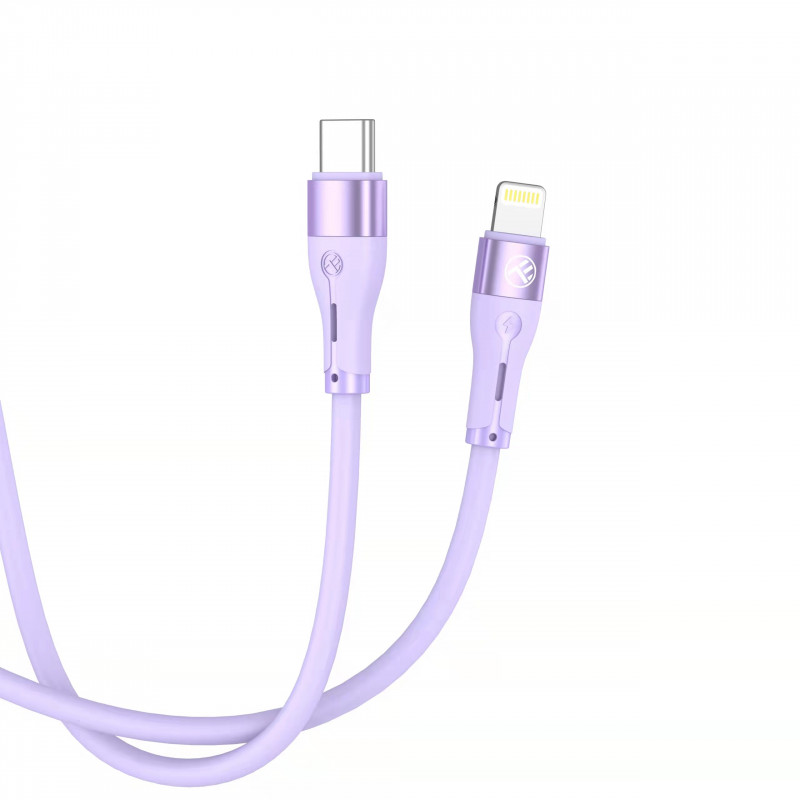 Tellur silicone Type-C to Lightning cable, PD 30W, 1 m, purple