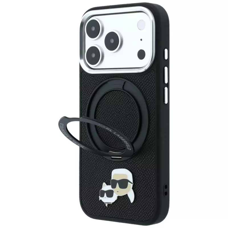 Karl Lagerfeld Ring Stand 360 Karl & Choupette Heads Pin case, MagSafe, for iPhone 18 Pro / 17 Pro, black